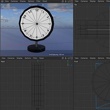 I created the numbers on the clock in Adobe Illustrator and imported them into Cinema 4D and made them 3D to be used on the clock face.