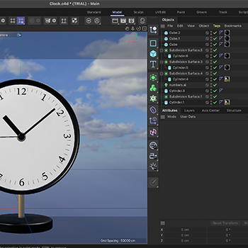 Using what I learned from the mug tutorial, I used edge loops and created multiple subdivision surfaces to smooth out the clock shape and refine it.  