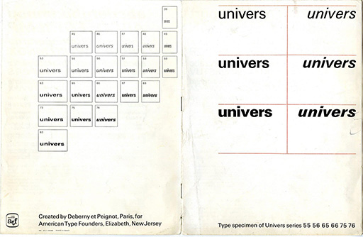 Univers type specimen 1