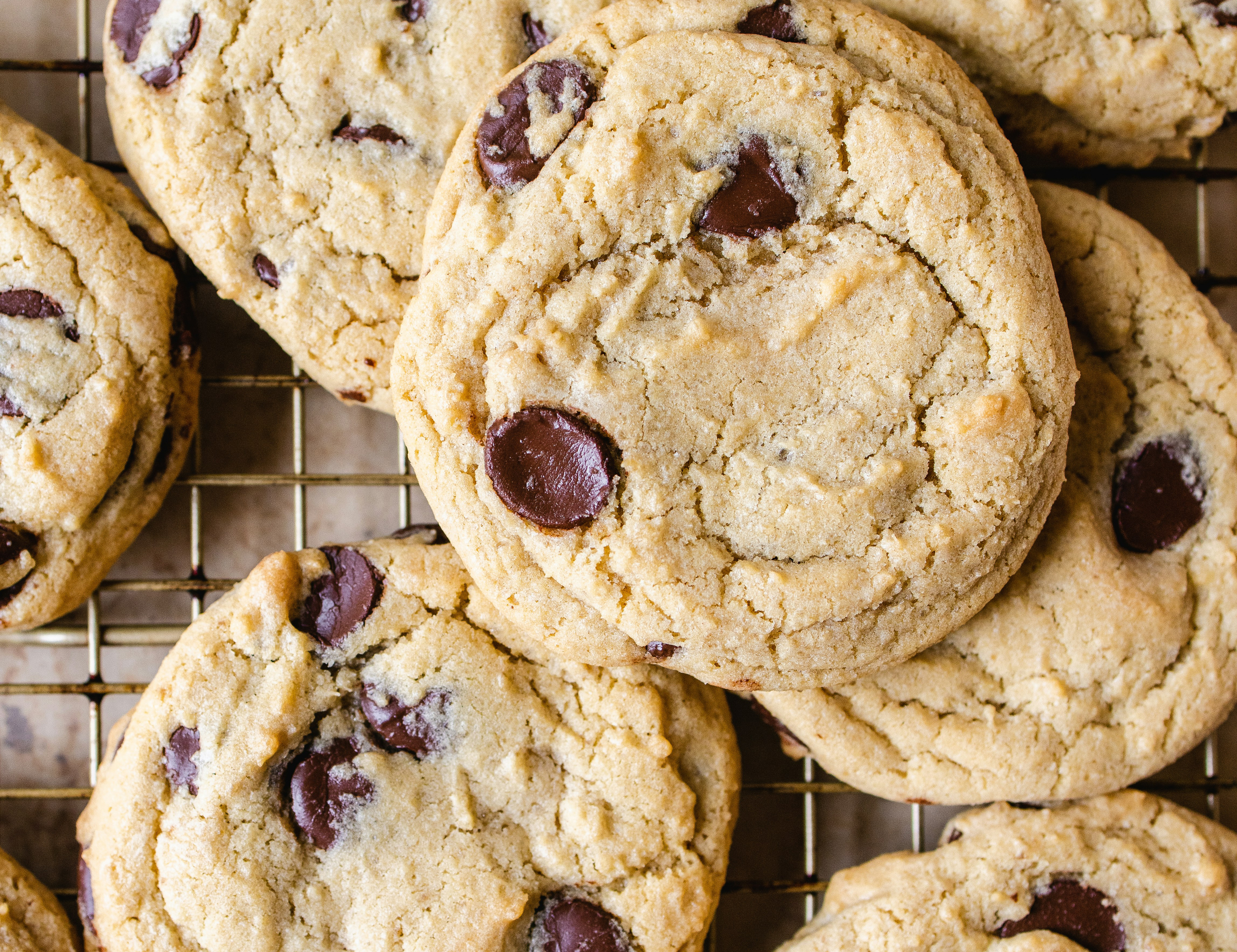 chocolate chip cookies on a cooling rack